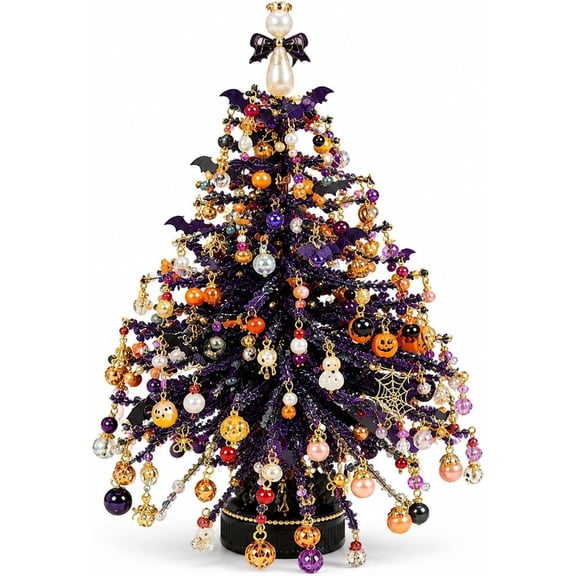 DIY Beaded Christmas Tree Kit, Create Your Own Sparkling Holiday Decoration, Handmade Craft Gift for Christmas Halloween Fall (Halloween)