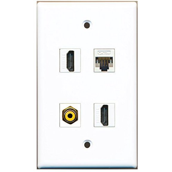 RiteAV - 2 Port HDMI 1 Port RCA Yellow 1 Port Cat5e Ethernet White Wall Plate