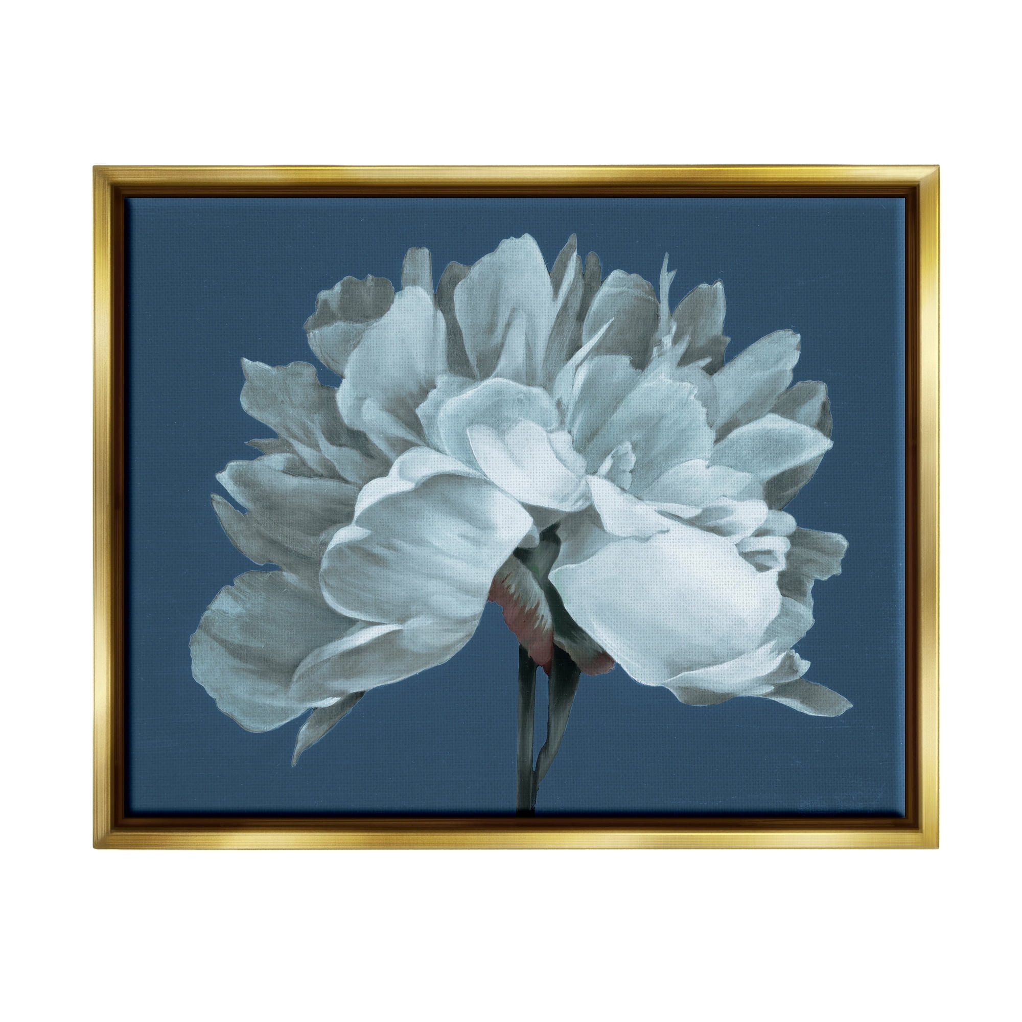 Stupell Industries Contemporary White Bloom Single Flower Sprig Graphic Art Metallic Gold Floating Framed Canvas Print Wall Art, Design by Liz Jardine