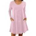 thumbnail image 2 of Casual Winter Dresses for Women New Women's V-Neck Solid-Color Casual Long-Sleeved Pocket Short Dress Style B-47 Pinky XXL, 2 of 9