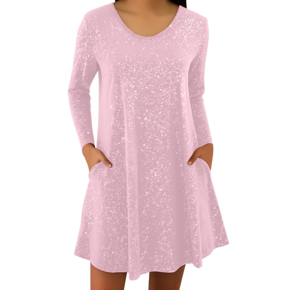 Npasoilc Pleated Mini Dress for Women V-Neck Long Sleeve Casual with Pocket Short Dress