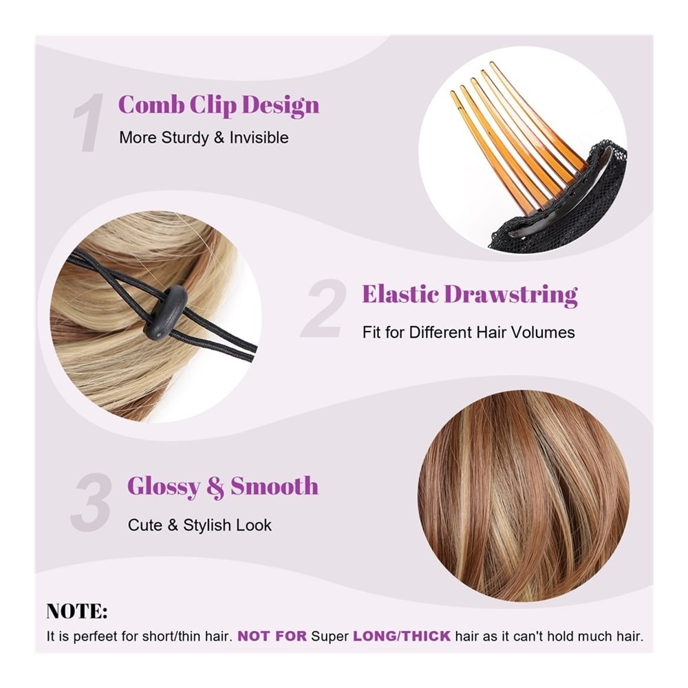 Synthetic Hair Bun Chignon Updo Elastic Drawstring Short Ponytail Hairpiece Comb Clip in Hair Extensions