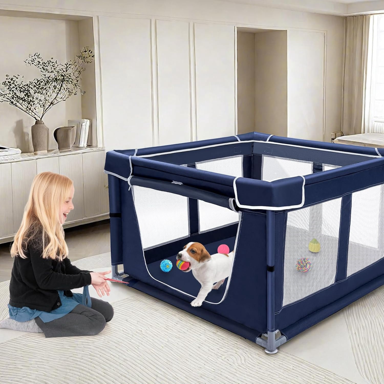 Dog Playpen 42 × 42 in，Pet Playpen with External Zipper Door,Newly Upgraded Puppy Playpen,Durable and Safe for Small and Medium Dogs.