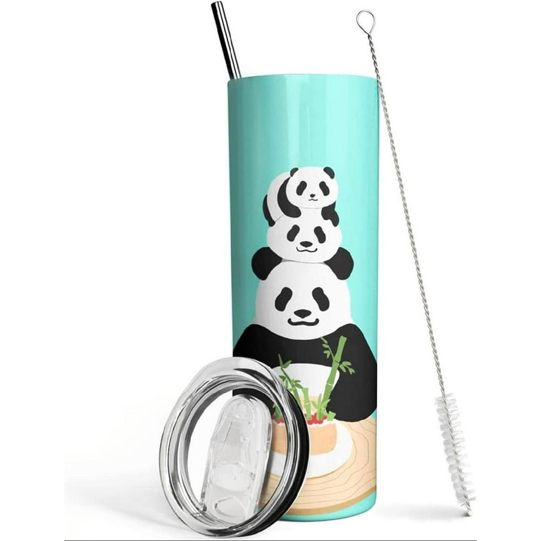 Panda Tumbler with Lid and Straw 20oz Stainless Steel CutePanda Skinny Tumbler Insulated Panda Cups Water Bottle Coffee Mug Travel Tumbler Gifts for