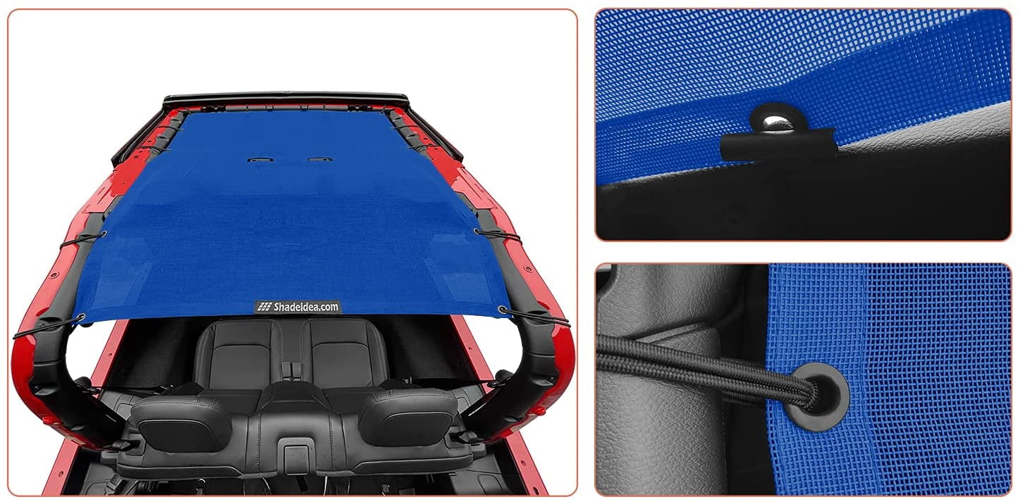 Shadeidea Jeep Wrangler Sunshade JL (2018-Current) 2 Door Sun Shade Front and Rear - Blue Mesh Screen Top Cover UV Blocker with Grab Bag - 10 Years Warranty