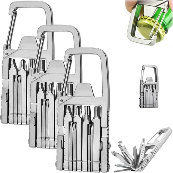 ABPETE 12 In 1 Foldable Jawbreaker Mini Multi Tool, with Bottle Opener Phone Holder Screwdriver Carabiner Lightweight and Compact (3Pcs)