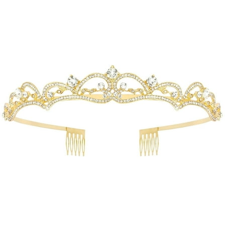 Gold Tiara Rhinestone Princess Crown Hair Accessories for Women Girls Christmas Valentine Gift(6.69 ×4.72in)