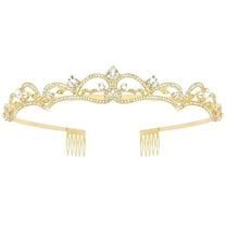 Gold Tiara Rhinestone Princess Crown Hair Accessories for Women Girls Christmas Valentine Gift(6.69 ×4.72in)