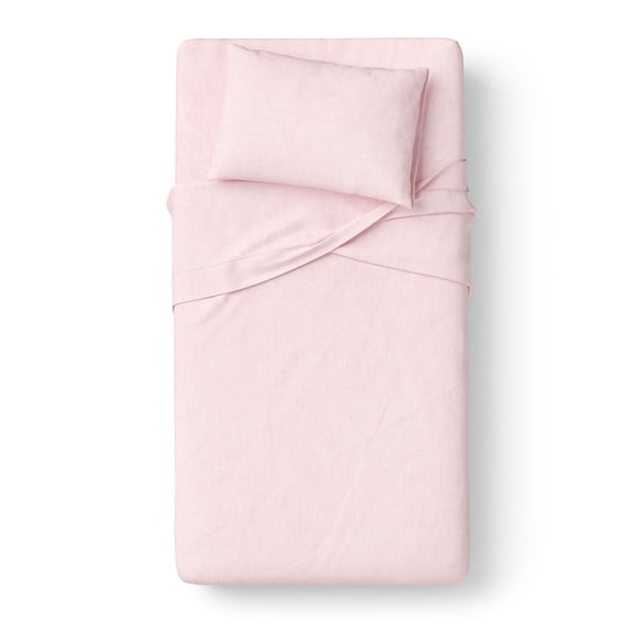 Mainstays Kids 100% Cotton Percale Bed Sheet Set, Twin, Light Pink, 3 Pieces