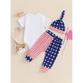 thumbnail image 5 of Niusricy 4th of July Clothes for Baby Boys Girls 0 3M 6M 12M 18M Infant Summer Outfits Short Sleeve Jumpsuit Letter Embroidered Rompers Stripe Stars P Hat Toddler Kids Fashion Comfy 3Pcs Set, 5 of 7