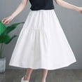 thumbnail image 4 of Ohufall Flowy Skirts for Women Fashion Solid A-Line Swing Midi Skirt Summer Casual Pleated Elastic High Waist Skirt with Pocket, 4 of 8