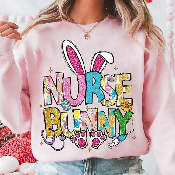 Easter Nurse Bunny Sweatshirt, Happy Easter Nurse Pullover, School Nurse Easter Bunny Shirt, Retro Nurse Nursing Sweatshirt