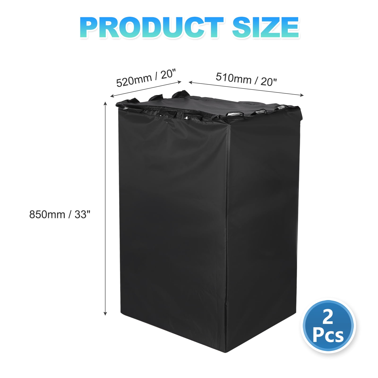 Uxcell 2 Pcs Washer and Dryer Covers 20"x20"x33"- Waterproof, Dustproof, Sun-Proof Top-loading 3 Side Washing Machine Cover for Laundry Room Balcony, Black