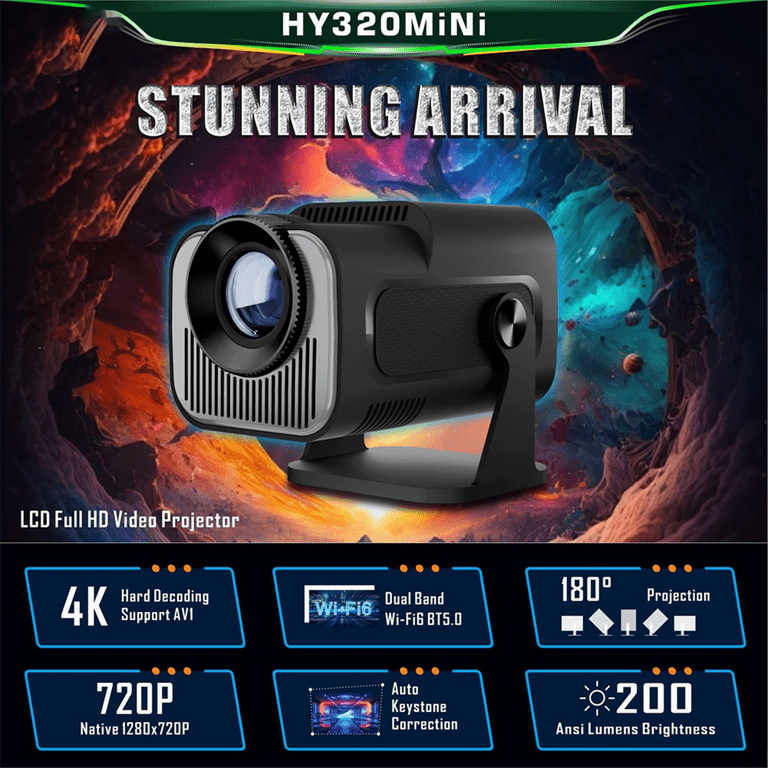 HY320 Mini Native 720P Android 11 Projector 200ANSI Wifi6 BT5.0