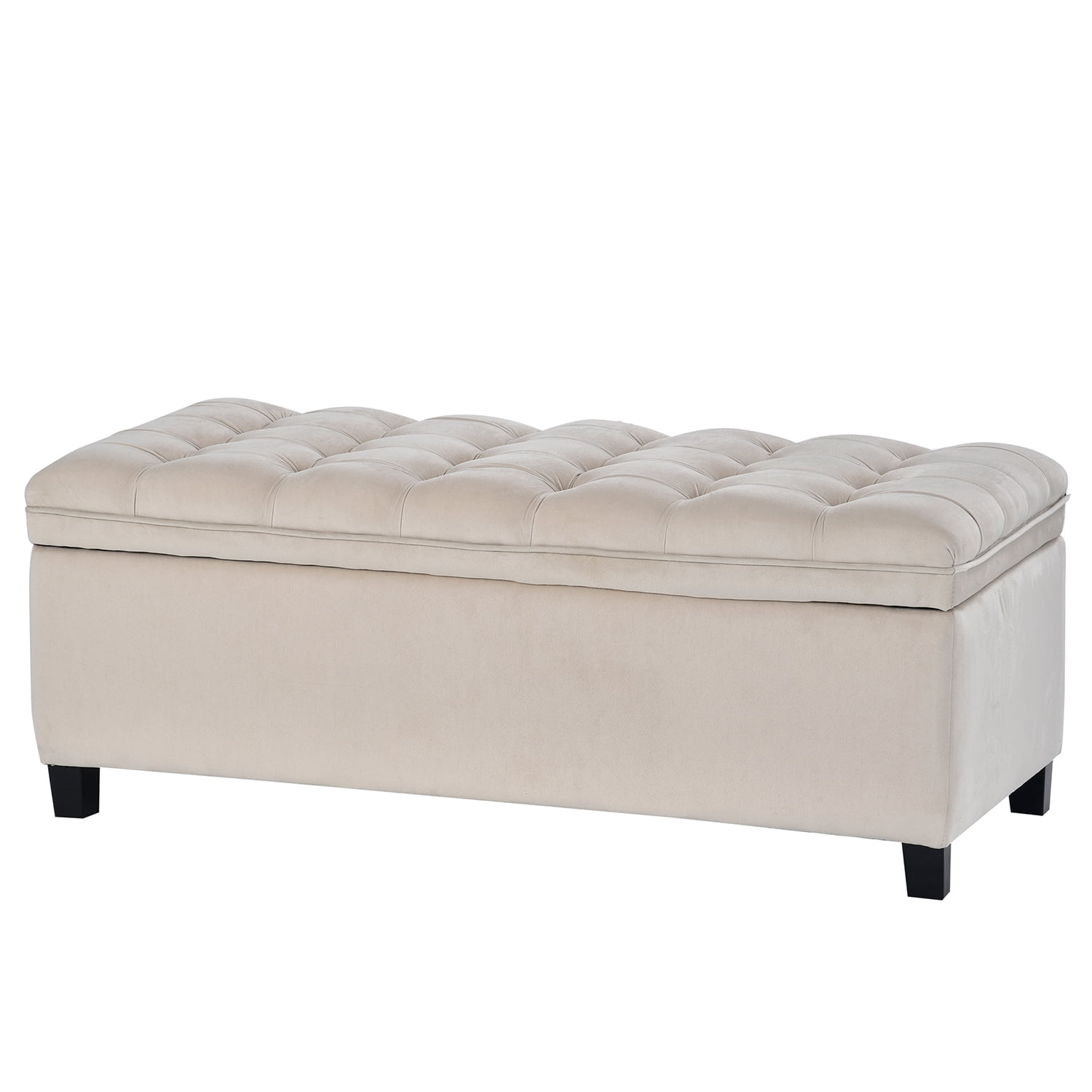 Kadyn Upholstered Flip Top Storage Bench, Storage Ottoman Bench with Button Tufted Top, Folding Chest Foot Rest Stool for Bedroom, Beige