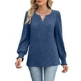 thumbnail image 5 of Dasayo Long Sleeve Ladies Tops Ribbed Knit V-Neck Blue Sweaters Ruffle Elegant Winter Solid Clothes Women's Sweatshirt S, 5 of 9