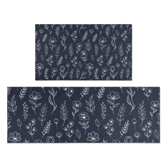 Pioneer Flower Floral Print Pattern Kitchen Rugs Sets Of 2, Anti Fatigue Non Slip Washable Floor Mats for Kitchen Sink Laundry, 17X30 Inch 17X47 Inch