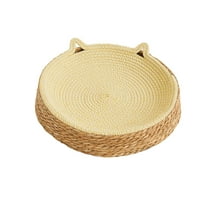 Nebwoak Breathable Rattan Pet Bed - Round Small Dog Bed, Washable Wicker Cat Bed, Cozy Indoor Pet Sleeping Mat, Yellow Decorative Pet Cushion for Small Pets