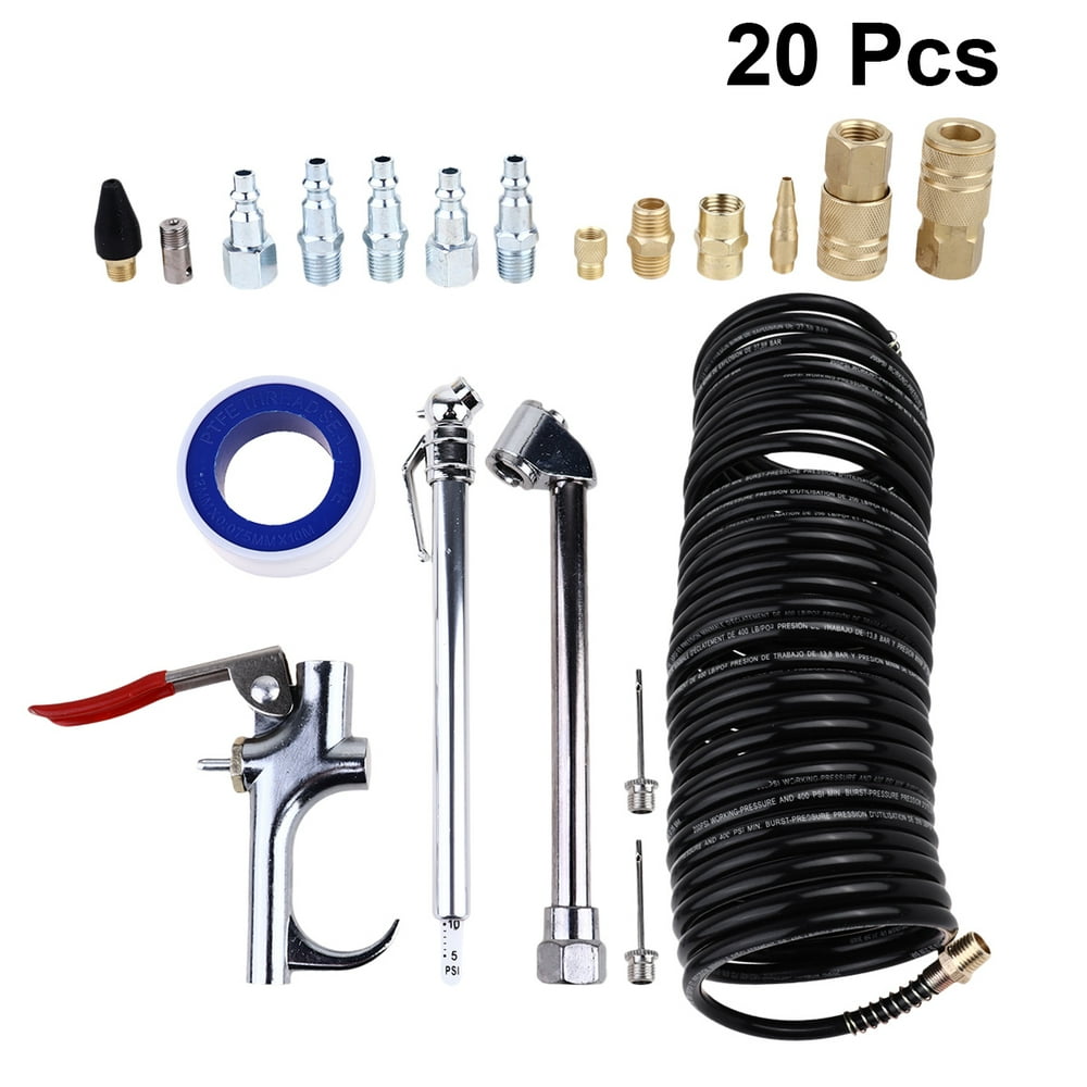 20pcs Air Compressor Accessory Kit Tool 25 Ft Recoil Hose Blow Gun Nozzles Set (Black) Walmart