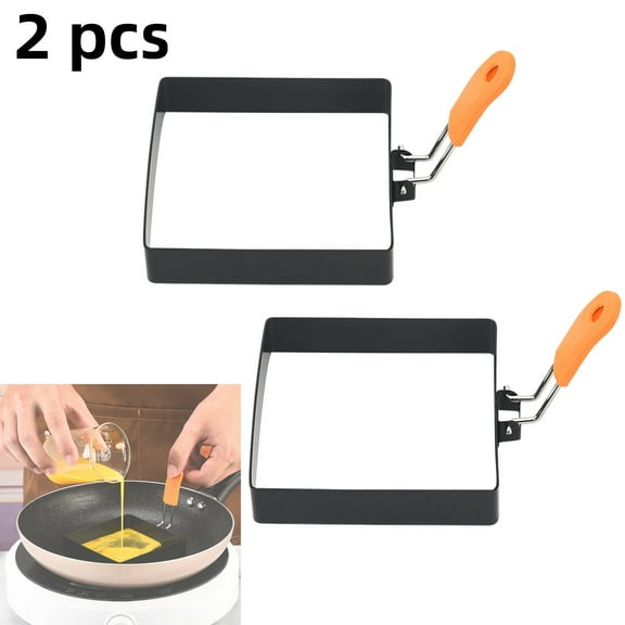 Hoosue 4 Inch Square Egg Rings Mold with Handle, 2Pcs Square Mold for English Muffins, Griddle Cooking Shaper for Indoor Camping Breakfast Sandwiches Burger (3.5 Inch Handle)
