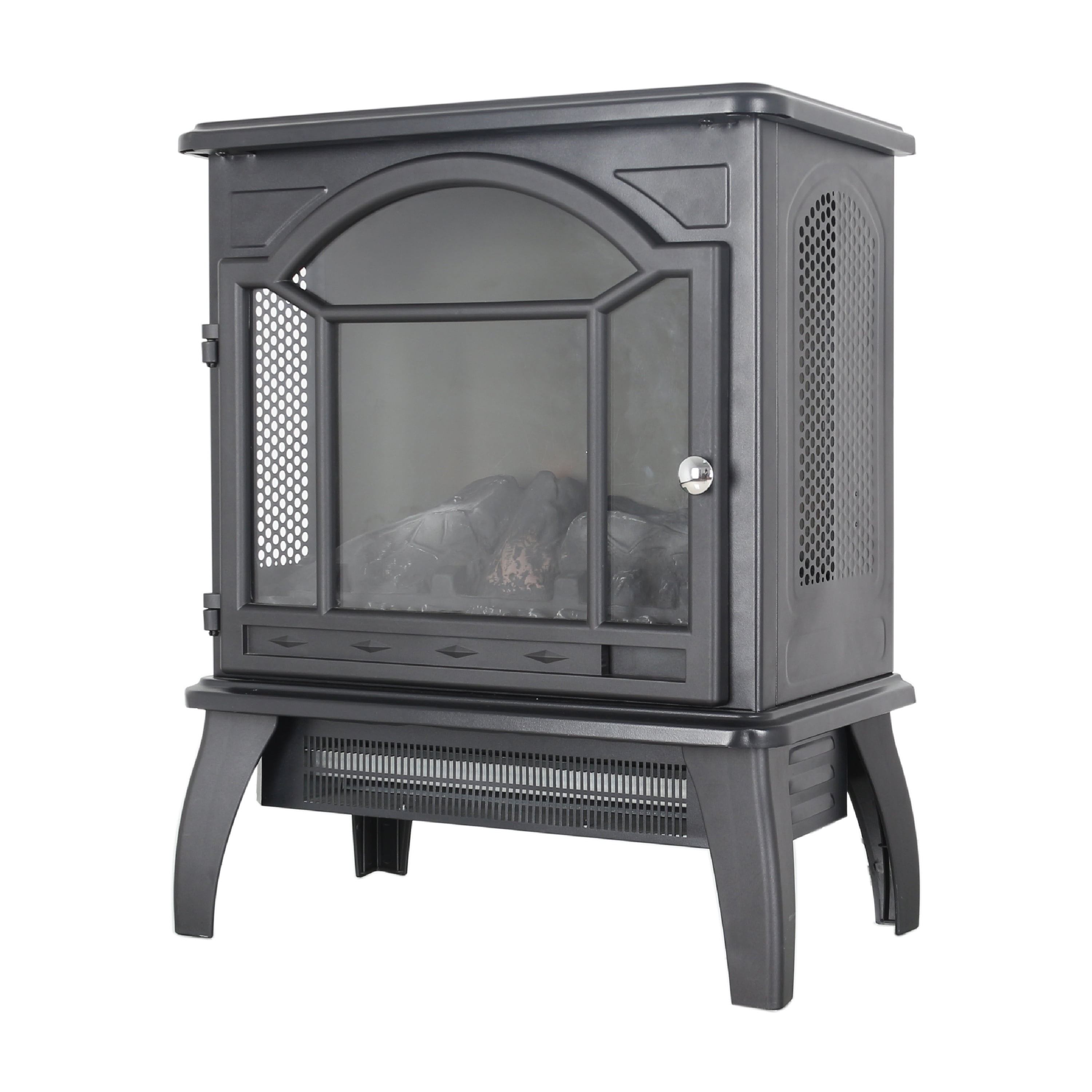 PAPROOS 18 inch Electric Fireplace Heater, Freestanding Quartz Fireplace Infrared Stove Heater with 3D Flame Effect Remote Control, Timer, Safety Protection Heater for Indoor, 1500W, Antique Black