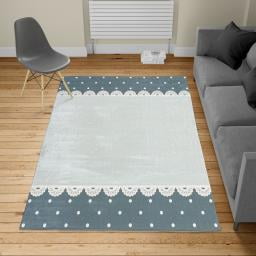 Vintage Turkish Area Rug, Old Fashioned Ornate Lace Pattern with Classical Polka Dots Background Image, Soft Carpet for Living Room Decor with Distressed Look, 6.6' X 9.6', Blue Grey, by Ambesonne