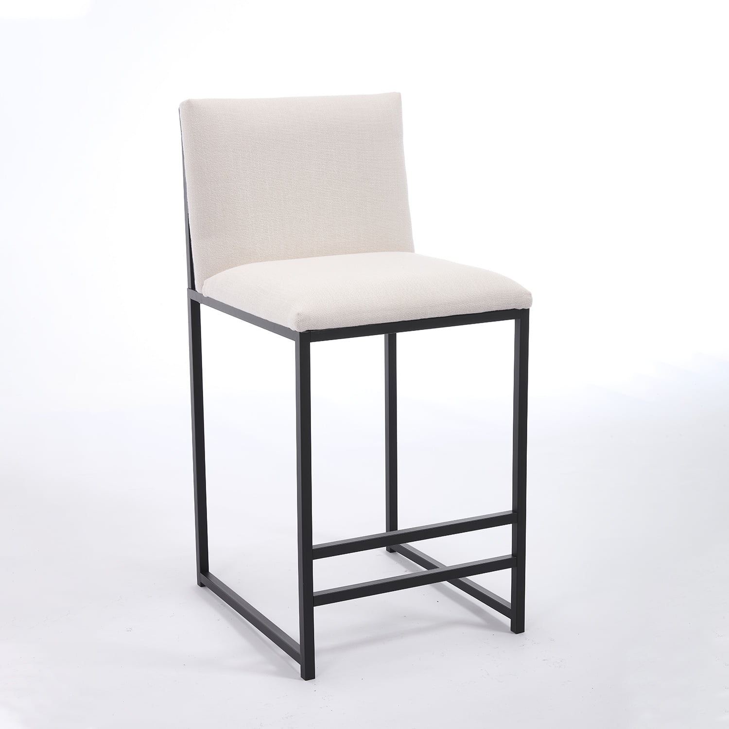 Demi Bonn 44" Counter Height Bar Stools Set of 2, Upholstered Linen Barstools with Back, Armless Kitchen Island Countertop Chairs with Metal Legs, White