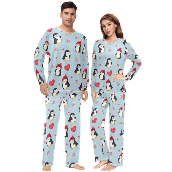 Matching Pajamas for Couples Winter Penguin Pattern His and Hers Pajamas Sets Soft Long Sleeve Sleepwea