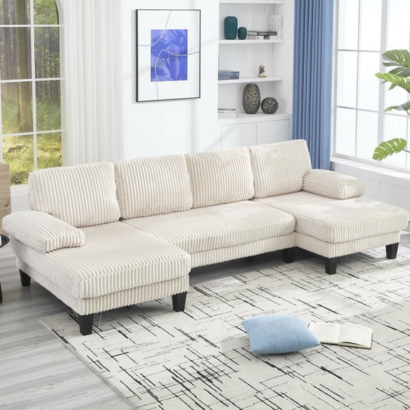 U-Shaped 4-Seat Couch with Double Chaise - Oversized Seat, Comfortable & Spacious Indoor Furniture for Living Room & Apartment,Beige
