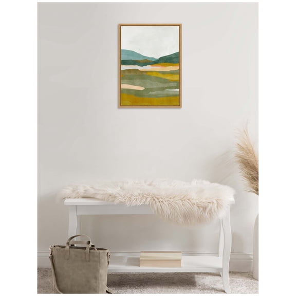 Kate and Laurel Vibrant Abstract Framed Canvas Wall Art by Nikita Jariwala 18 x 24 Sylvie Natural, Modern, Abstract, Landscapes Art for Wall Decor, Living Room, Bedroom