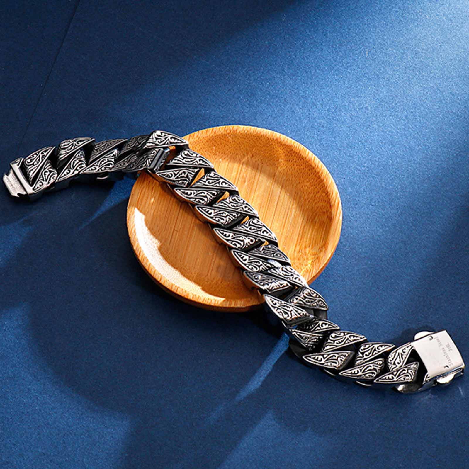 Titanium Steel Adjustable Viking Bracelet for Men & Women, Norse Rune Engraved Chain Jewelry with Gift Box, Hypoallergenic Rustproof Biker Punk Accessory
