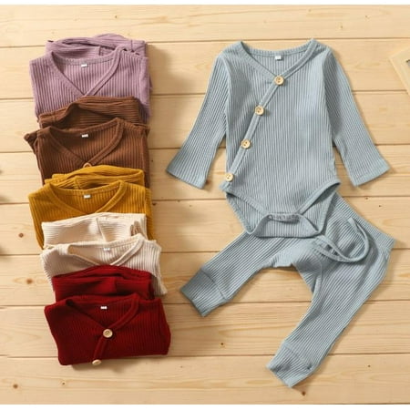 

Gender Neutral Baby Girls Boys Ribbed Bodysuit with Pants