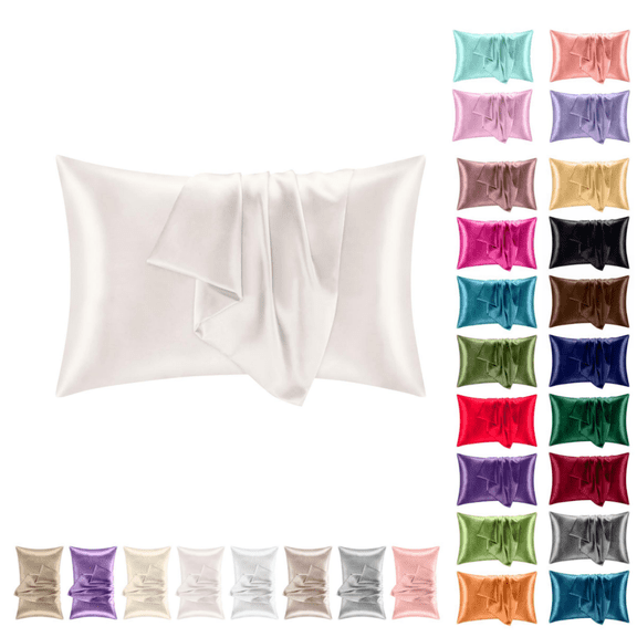 2Pcs Imitation Satin Pillowcases, Solid‑Color Imitation Silk Pillow Covers, Zippered Smooth Pillow Shells for Bedroom Bedding, White 51*91cm