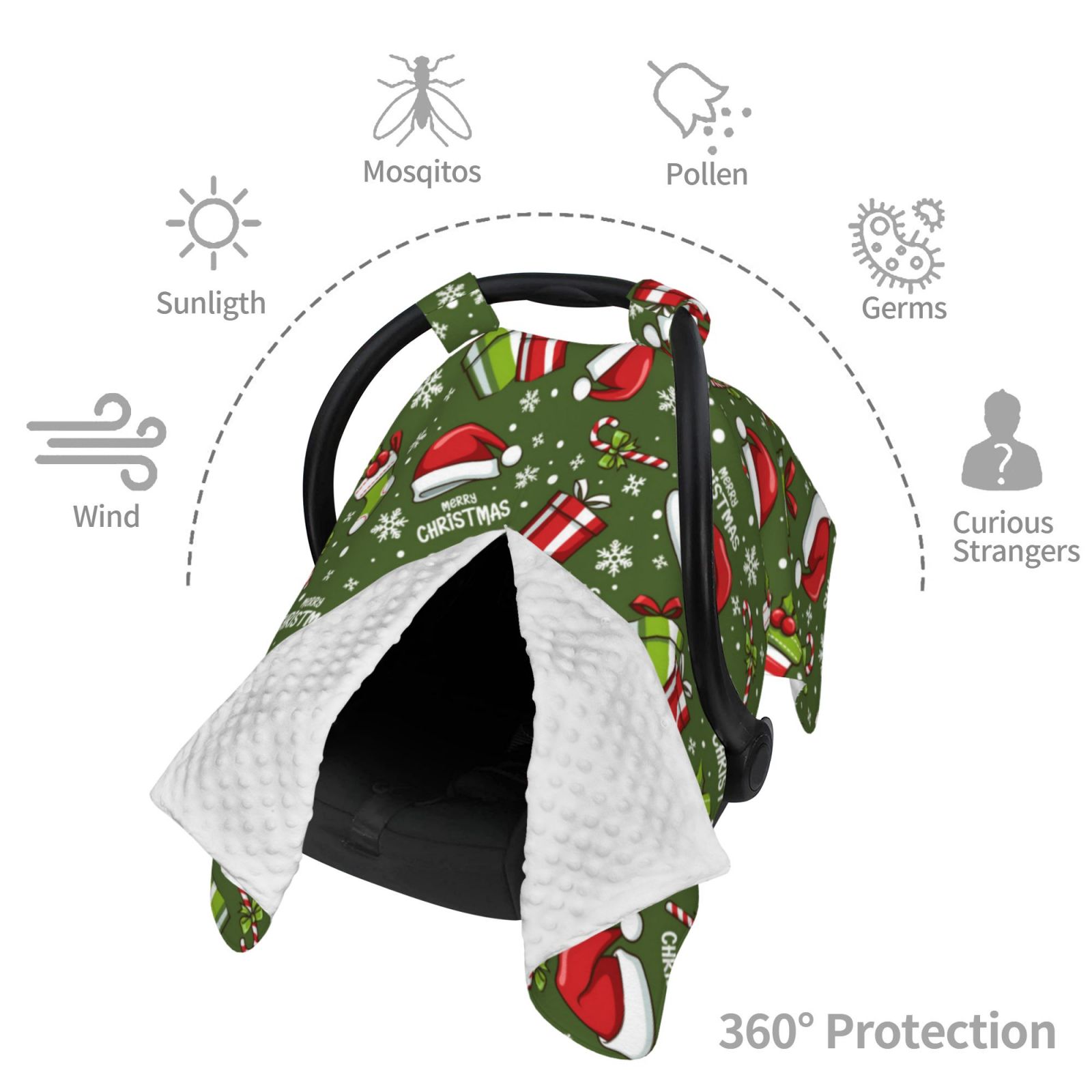 Car Seat Cover Baby - Christmas Hat sock Breathable Infant Car Seat Cover for Baby Carseat, Lightweight Comfort Baby Essentials Must Haves Newborn Stuff for Girl Boy