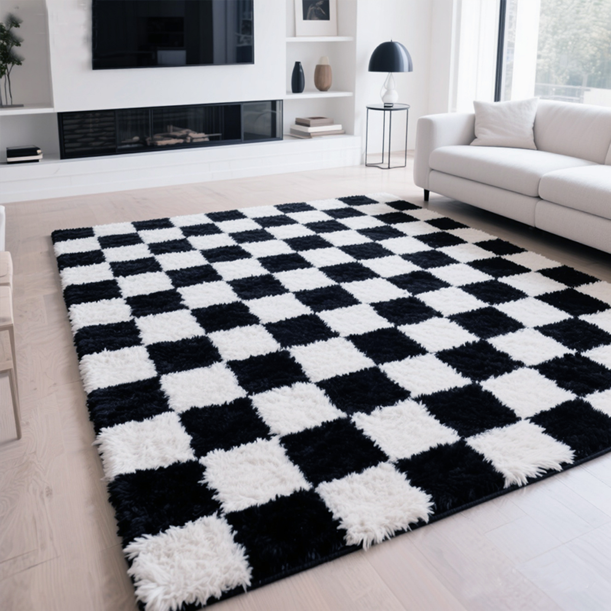 Large Rugs, 4'×6' Soft Fluffy Shag Indoor Floor Carpet for Living Room Bedroom Dining Room Office Home Decor,Black and White