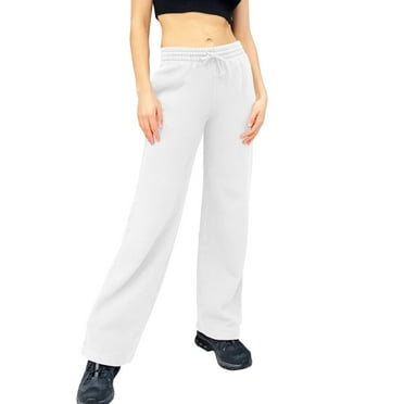 SnnmBlm High Waisted Wide Leg Pants for Women Drawstring Fall Casual Palazzo Pants Comfort Loose Fit Solid Color Trousers with Pocket White S