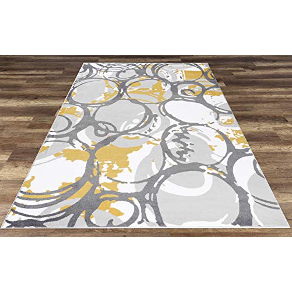 GAD Premium Indoor Contemporary Modern Circle Pattern Area Rug (2'2"x 3') White, Gray & Yellow