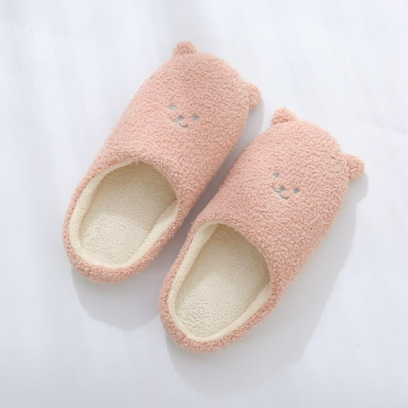 Women Girls Cute Soft Cotton Slippers Suede Non-slip Warm Slippers Home Floor Shoes Flip Flops