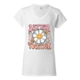 thumbnail image 2 of Wild Bobby Retro Better Together Daisy Smiley Face Checkered Background Vintage Women Standard V-Neck Tee, White, X-Large, 2 of 6