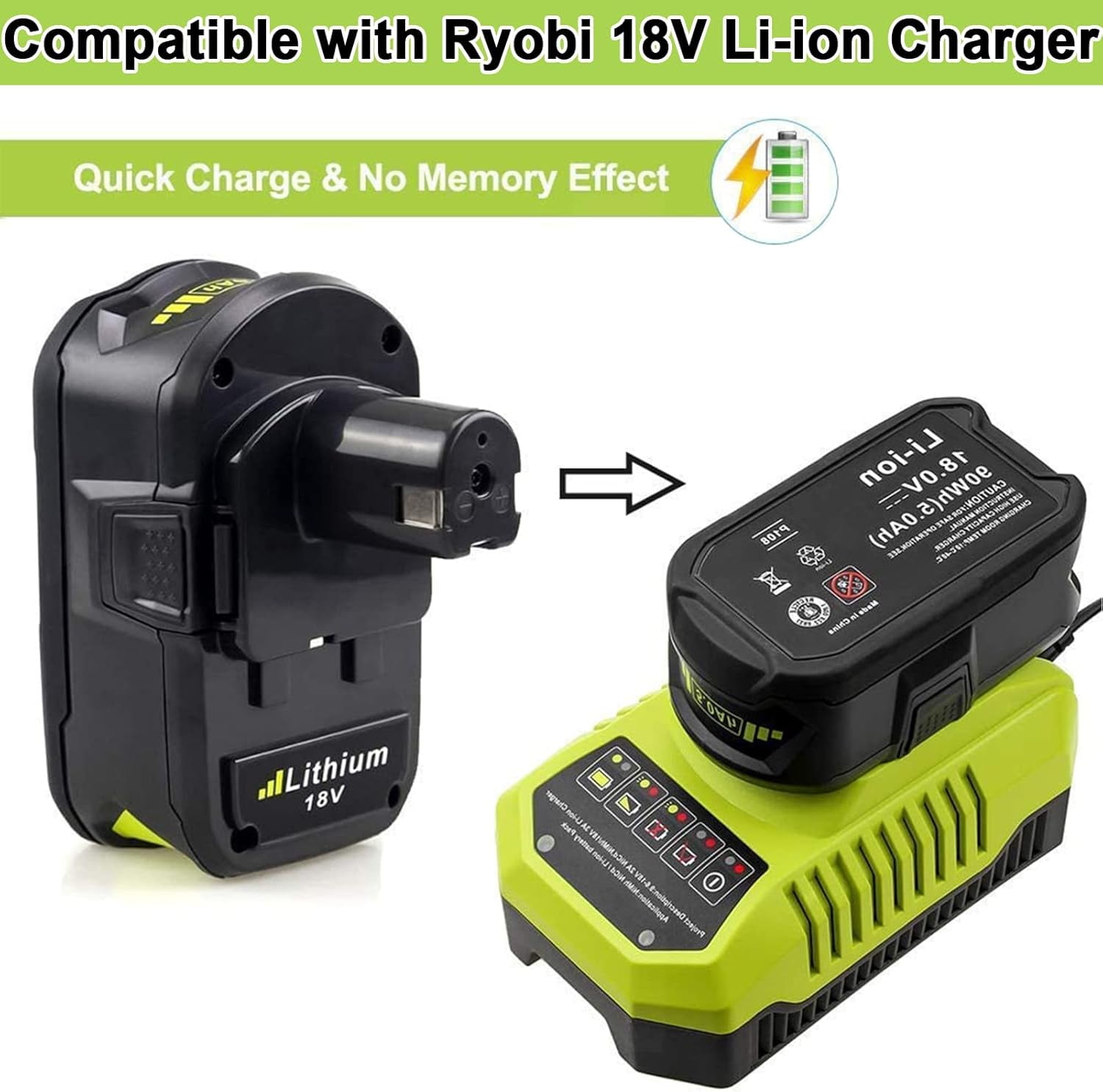 18v 5.0Ah Lithium lon Replacement Battery, Compatible with Ryobi 18v One+ Power Tools and Charger P100 P102 P103 P104 P105 P107 P108 P109
