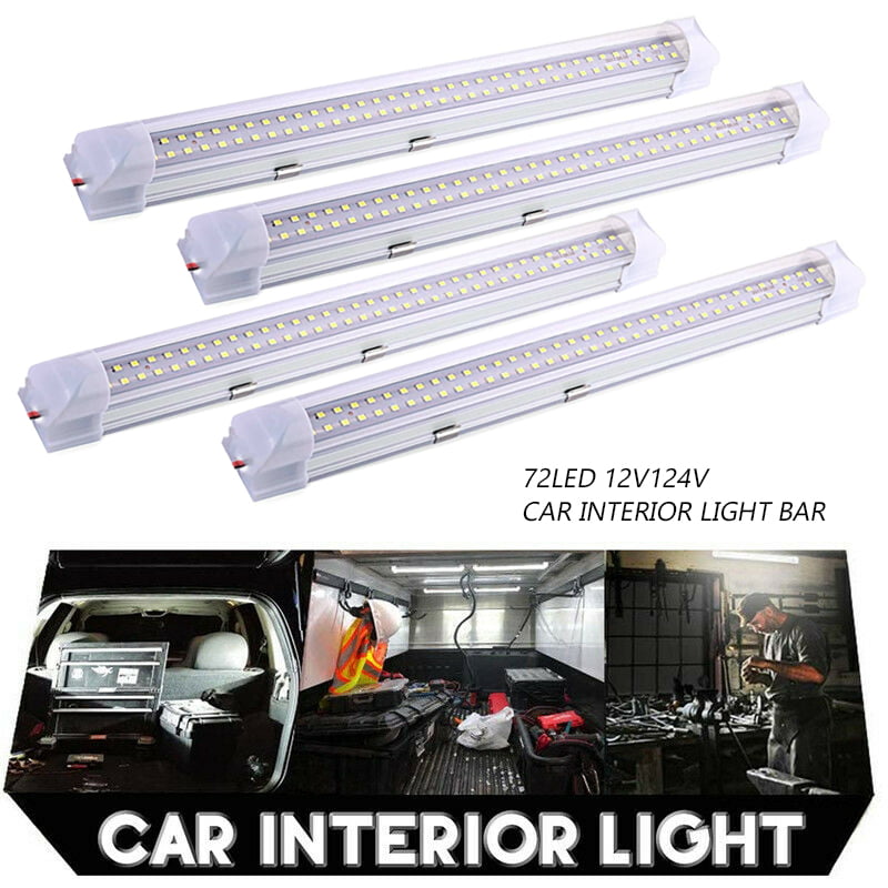 10 12V 72 LED Car Interior White Strip Lights Bar Lamp Car Van Caravan Boat Home 