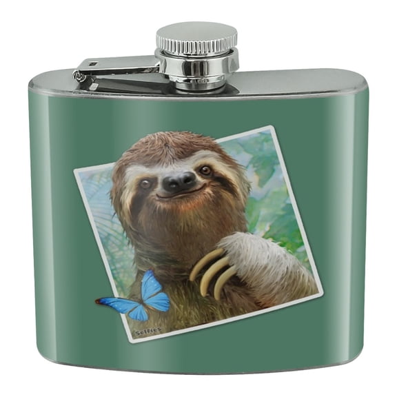 Sloth Selfie Picture Stainless Steel 5oz Hip Drink Kidney Flask