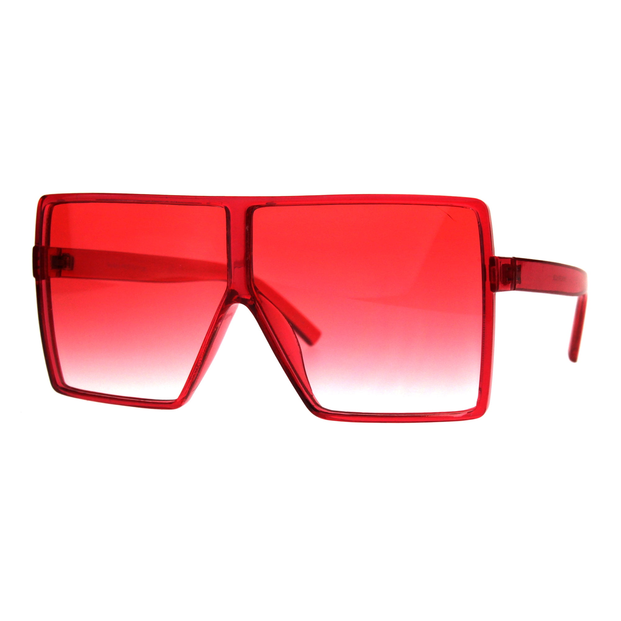 Pop Color Oceanic 80s Squared Rectangular Thin Plastic Oversize Sunglasses  All Red 