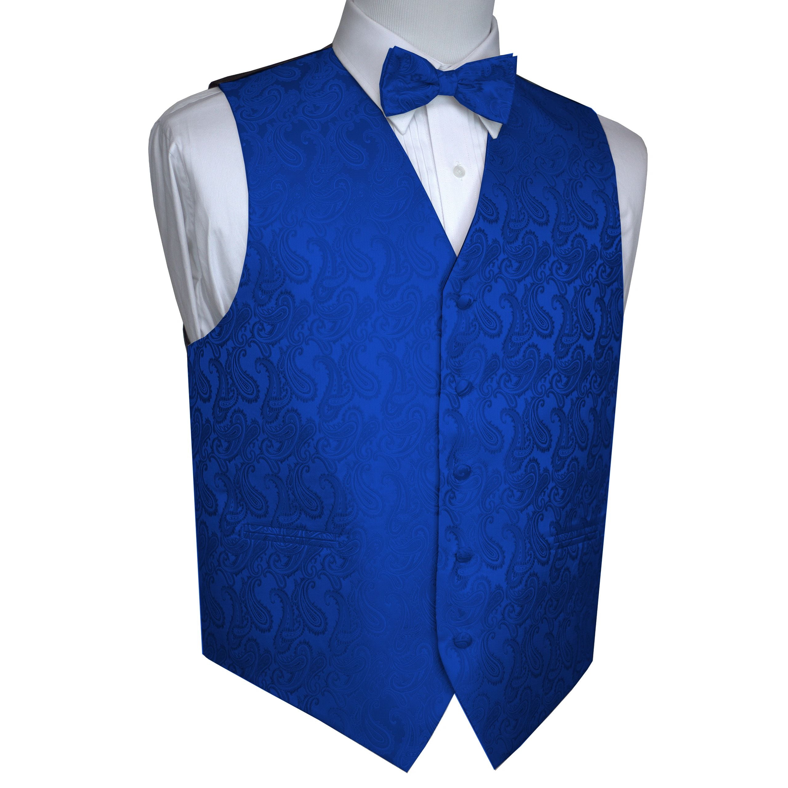 New Brand Q Men's Vest Tuxedo Waistcoat_Necktie & Hankie Set royal blue XS-6XL 