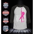 thumbnail image 2 of Shop4Ever Men's Pink Ribbon American Flag Breast Cancer Awareness Raglan Baseball Shirt Small Heather Grey/Black, 2 of 4