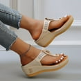 thumbnail image 1 of Women's Faux Leather Wedge Slide Sandals, Fashion Letter Detail Flatform Thong Sandals, Women's Footwear, 1 of 5
