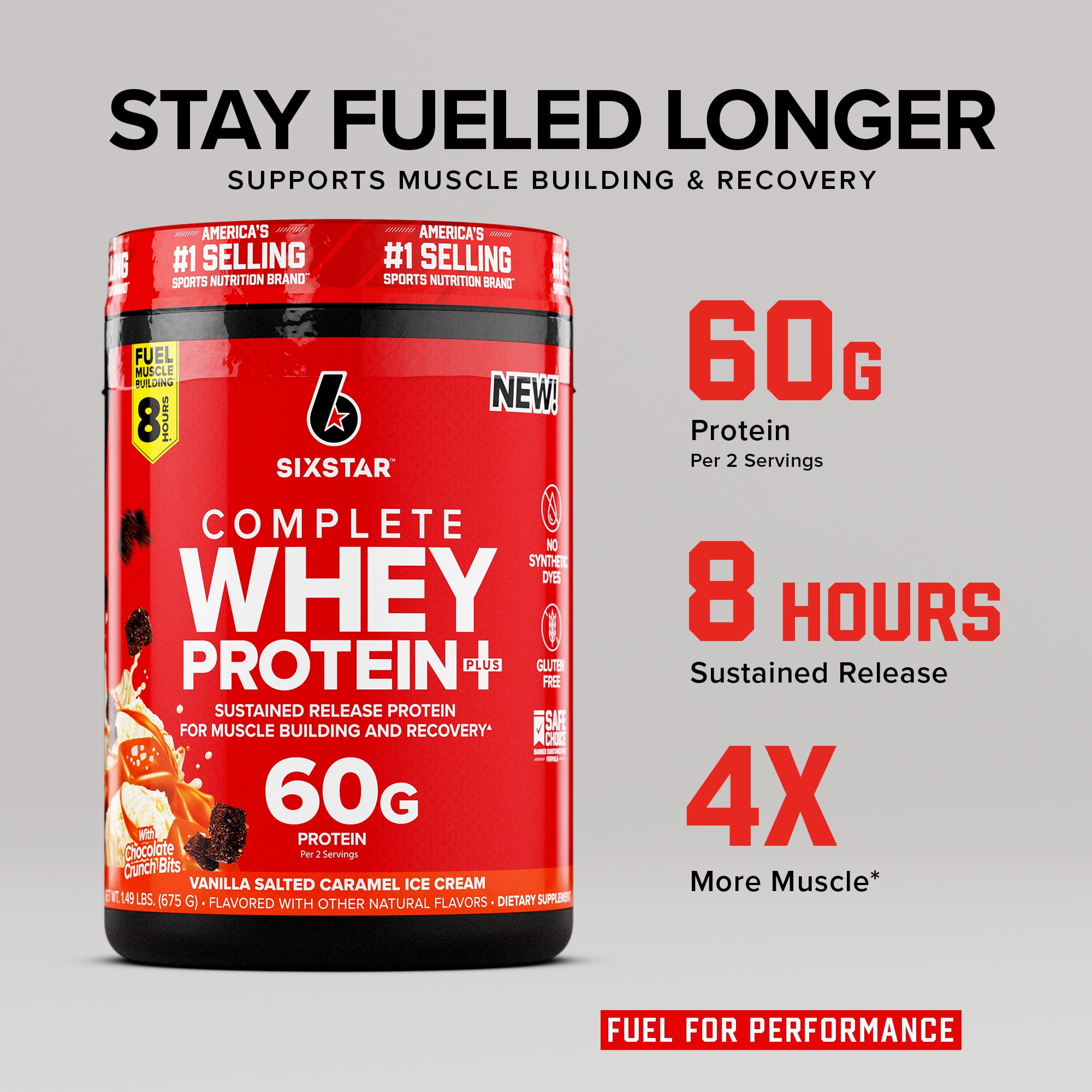 Six Star Pro Nutrition Complete Whey Protein Plus Powder, Vanilla Salted Caramel Ice Cream, 17 Servings