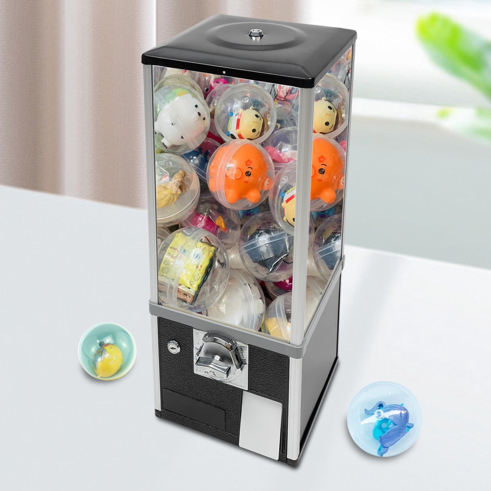 Vending Machine, Commercial Toy Candy Capsule Vending Machine, Classic Gumball Machine, 4x25 Dual Side Coin Operators Prize Machine Dispenser Candy Machine for Gaming Store, with Keys (Black)