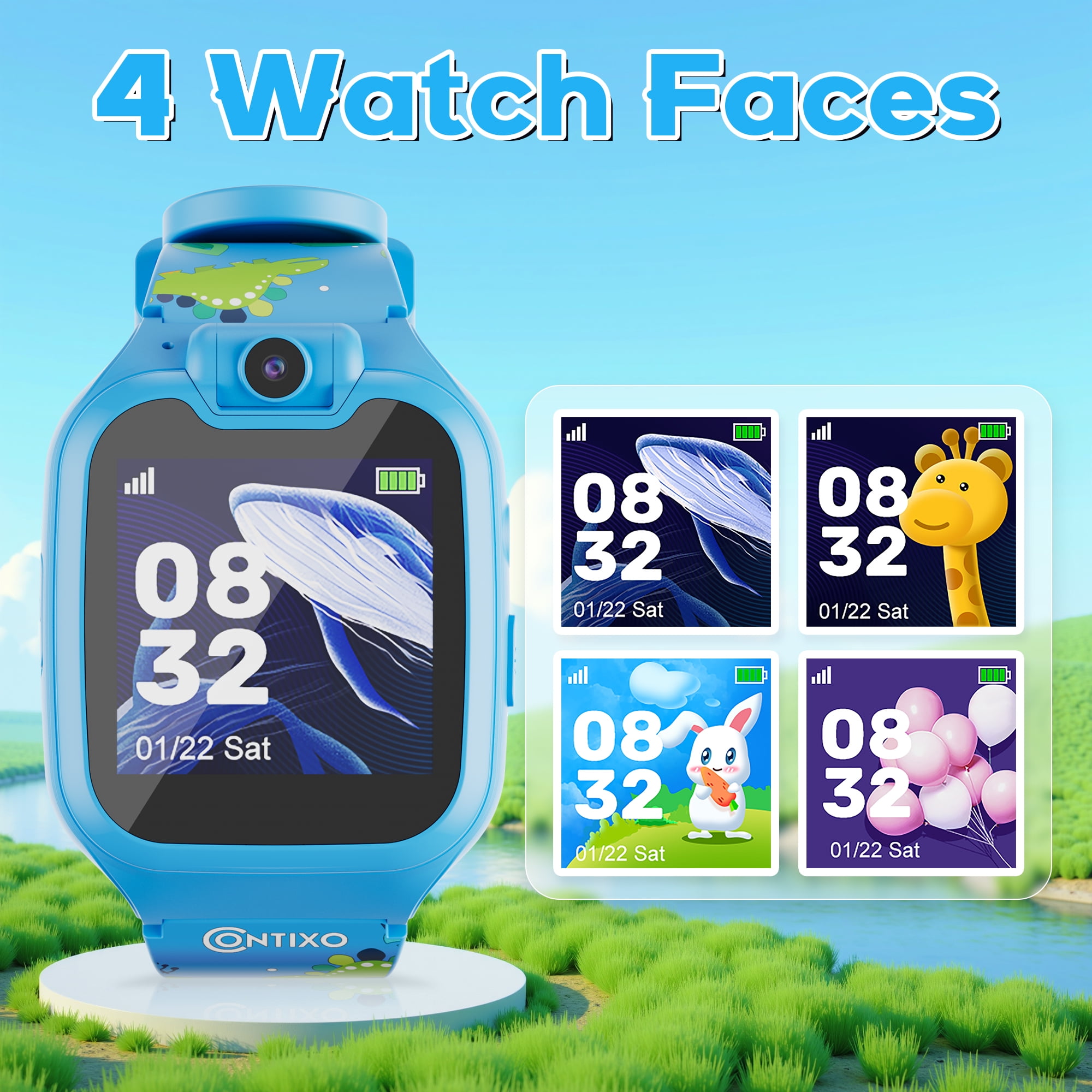 Contixo Kids Smart Watch with 1.54” HD Touch Screen, Kids Watch with 16 Educational Games and Rotating Camera, Blue