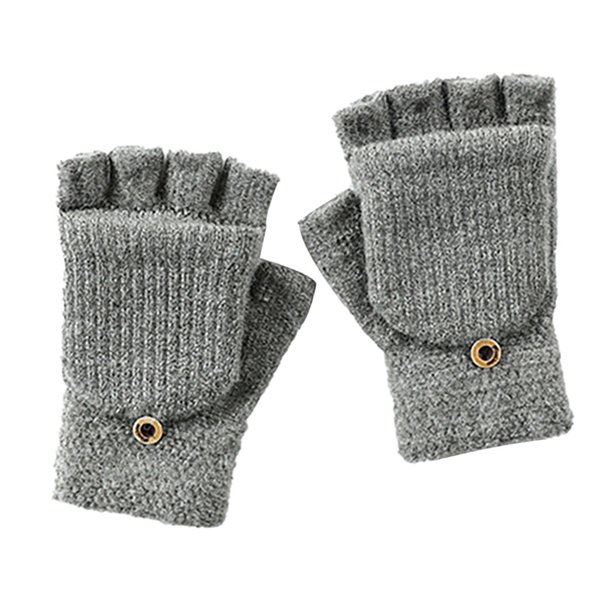 Soidarity Manoplas sin dedos para hombre y mujer, guantes con tapa, táctil de Handy Winter Warm Ciclismo gris